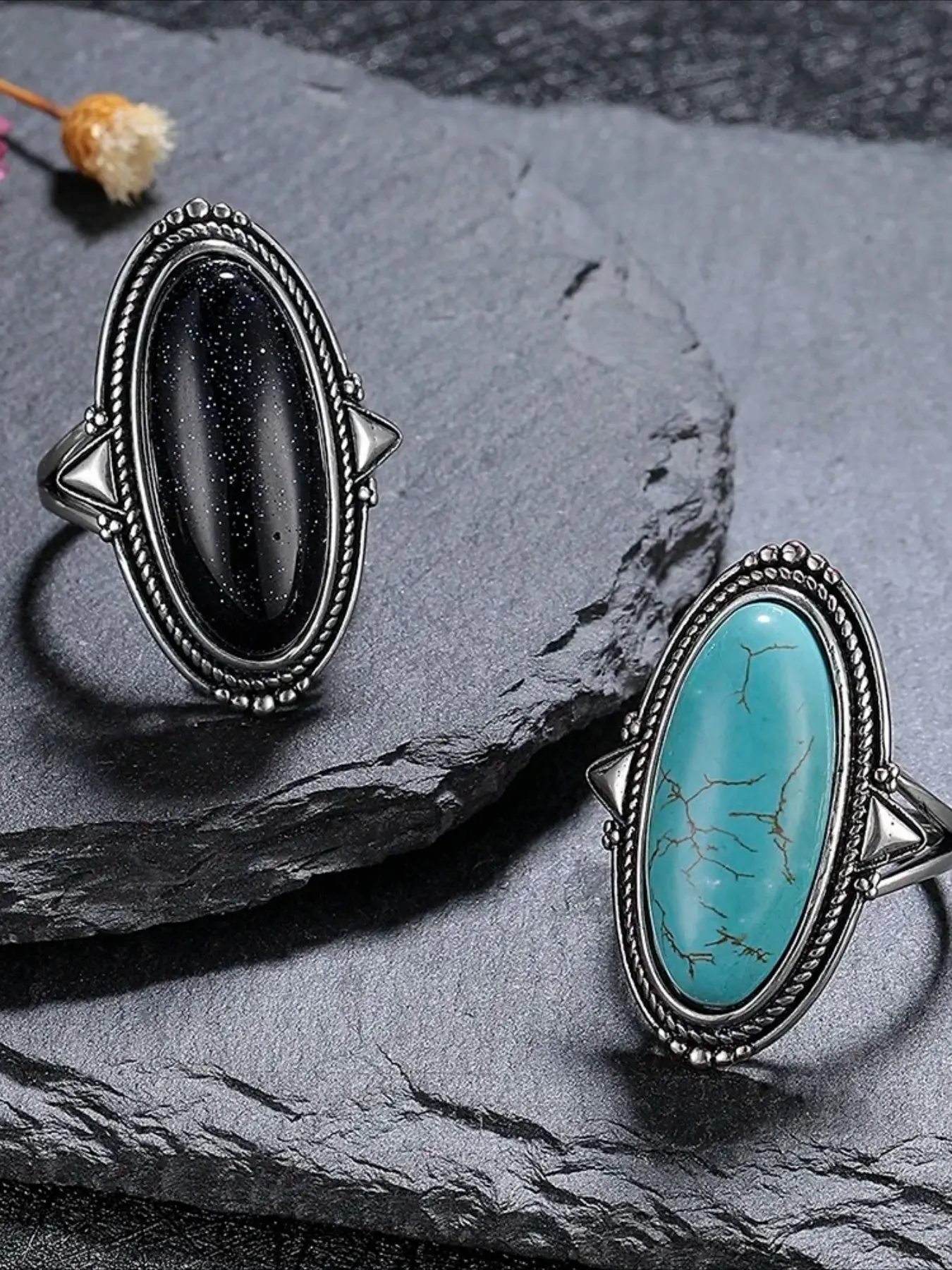 Vintage Blue Star Turquoise Ring for Women, All Seasons Wear, Elegant Hollow Out Design, Perfect Wedding Party Gift, Ladies' Delicate Jewelry