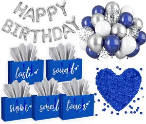 5 Senses  Bags Five Senses Birthday Party Decorations with Tissue Paper, Rose Petals and Happy Birthday Banner Balloons Five Senses  for Him Husband Boyfriend (Blue )