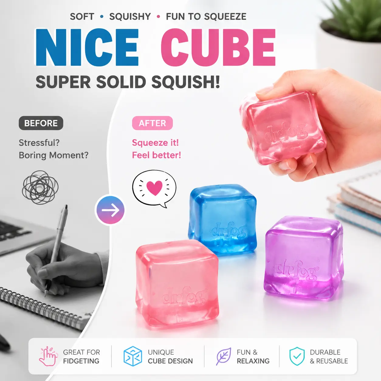 Unisex 4-Pack 2'' High-Density Cube Stress Fidget Toys - Slow-Rising Sensory Squishy & Butter Stick Squishy for Kids' Stress Relief, Birthday Gifts, Classroom Prizes