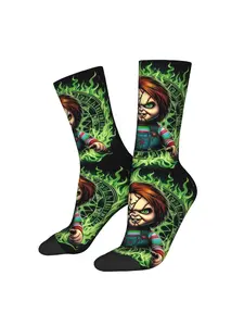 Polyester Socks Featuring Horror Movie Designs, Chucky Sock, Horror Sock, Freddy Krueger, Chucky Socks, Reggae Socks, Funny Socks, Parrot Sock, Rocket Sock, Rasta Lion Men Novelty Crew Sock, Sock For Men
