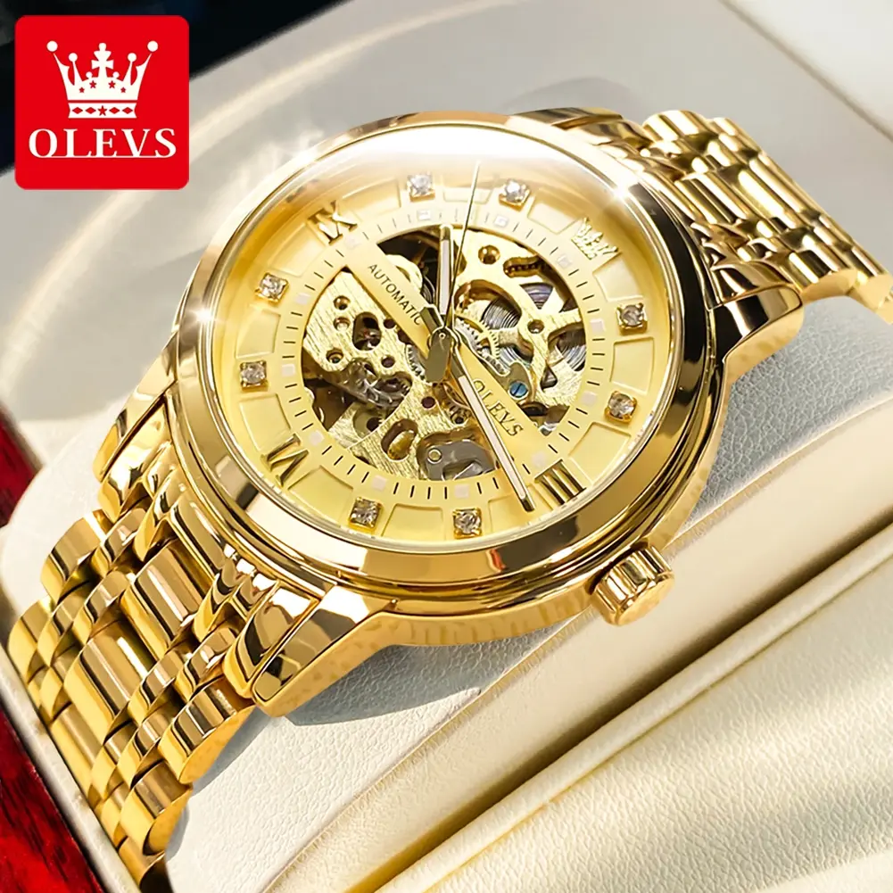 OLEVS Men's Original Authentic Mechanical Watch Stainless Steel Waterproof Luminous Luxury Men's Watch  With Bracelet 9901 Reloj de cuarzo para hombre