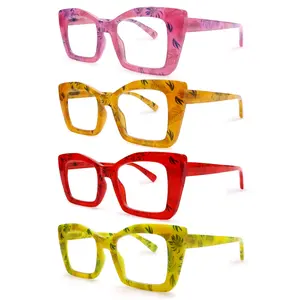 COJWIS 4 Pack Reading Glasses Women Blue Light Blocking with Spring Hinge Fashion Large Wide Square Frames bluelight