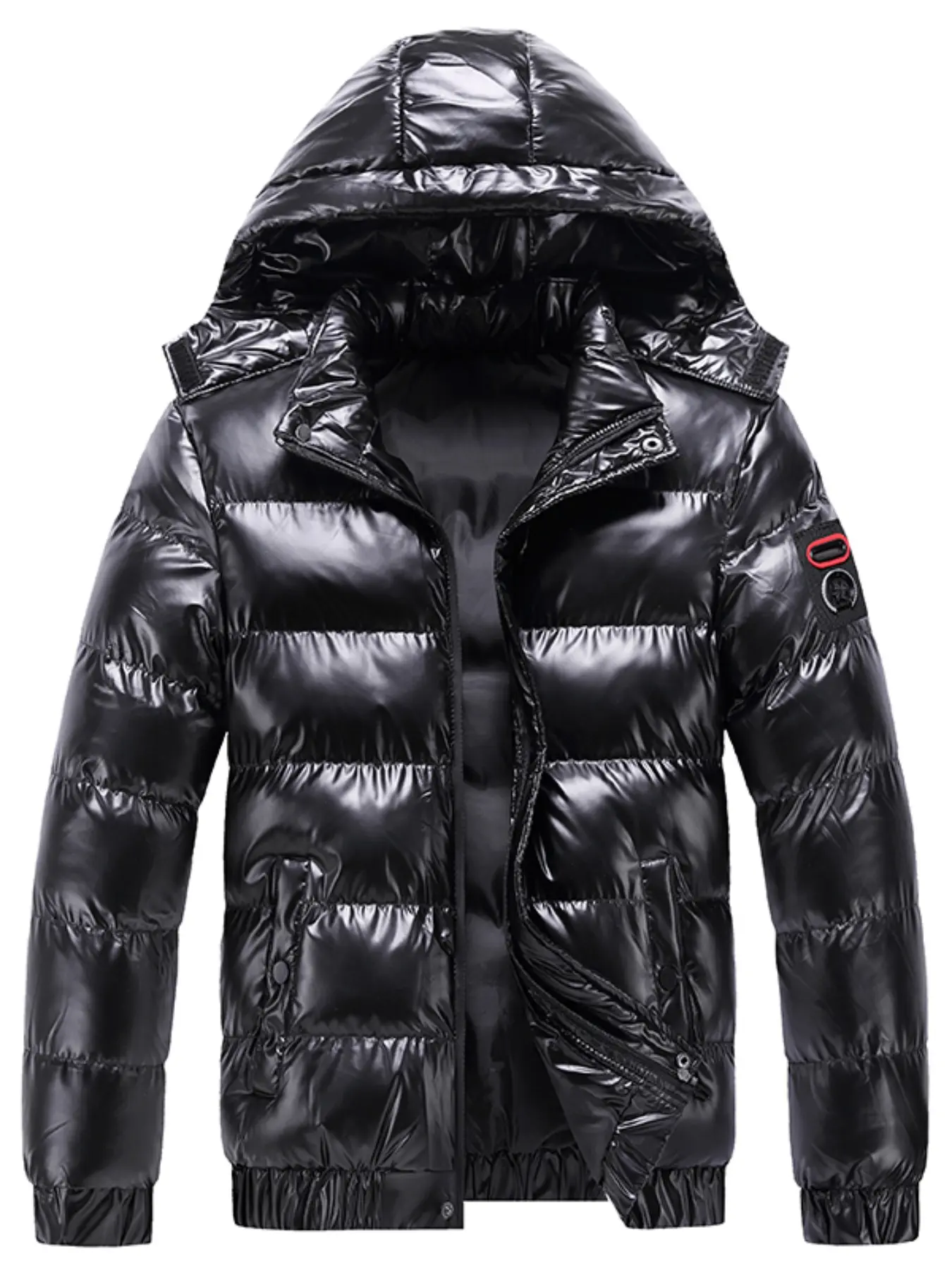 Men's Winter Warm Hooded Casual Jacket, Long Sleeves, Fashion Trendy Stylish Loose Fit, Windproof Waterproof Thick Shiny Cotton Coat