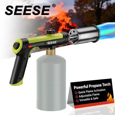 SEESE Powerful Propane Torch(Propane Tank Not Included),Outdoor Cooking Spray Gun Adjustable Flame, One-button Start Maximum Heat,Campfire Starter,Weeding, Snow Removal, Halloween gifts