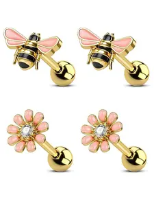 Cute Bee & Flower Design Earrings, Fashionable Earrings for Women, Daily Clothing Decor, Trendy All-match & Exquisite Jewelry for Birthday Gift