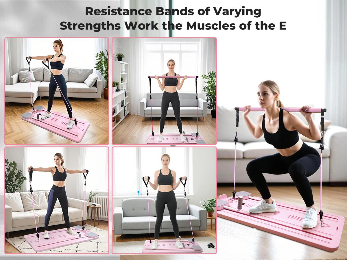 Homimanor Foldable Pilates Board Set for Beginners, Portable Home Exercise Kit with Pilates Bar and Resistance Bands for Daily Fitness & Stretching