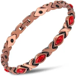 Elegant Red Gemstone Copper Magnetic Bracelet for Women XOX Link for Pain Relief Adjustable Christmas Valentine's Gift Hypoallergenic Durable Therapy