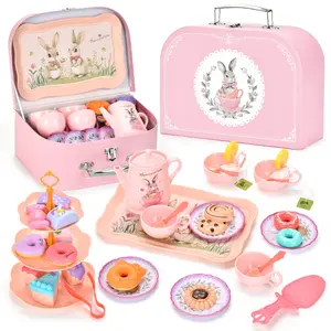 Cute Tea Party Suit for Girls Princess Rabbit, 42 Pieces Including Teapot Dessert Tea Set, Princess Kitchen Toys, Perfect Birthday Gift