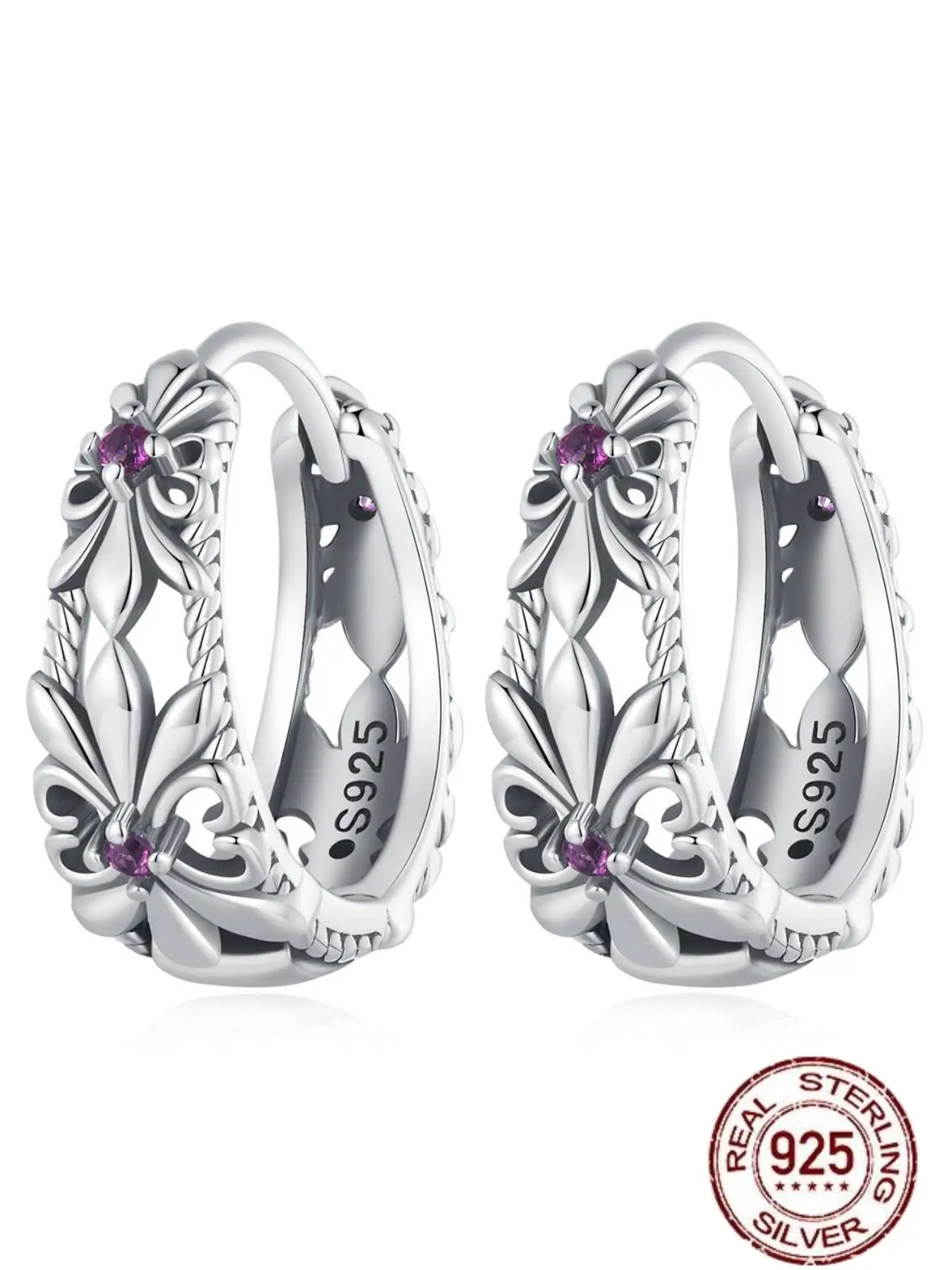 S925 Sterling Silver Hollow Out Flower Design Hoop Earrings, Fashionable Earrings for Women, Trendy All-match & Exquisite Jewelry for Birthday Gift