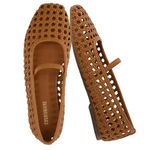 CUSHIONAIRE Women's Weavy Squared Toe Woven Ballet Flat, +Memory Foam  Cognac Woven 11W