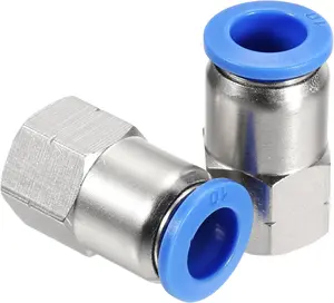 Uxcell 2 Pack 1/4" NPT Female Straight Thread Push to Connect Fittings, 3/8" Tube OD X 1/4" NPT Air Shock Fittings Pneumatic Fittings (Silver Tone, PCF 010-02) uxcell