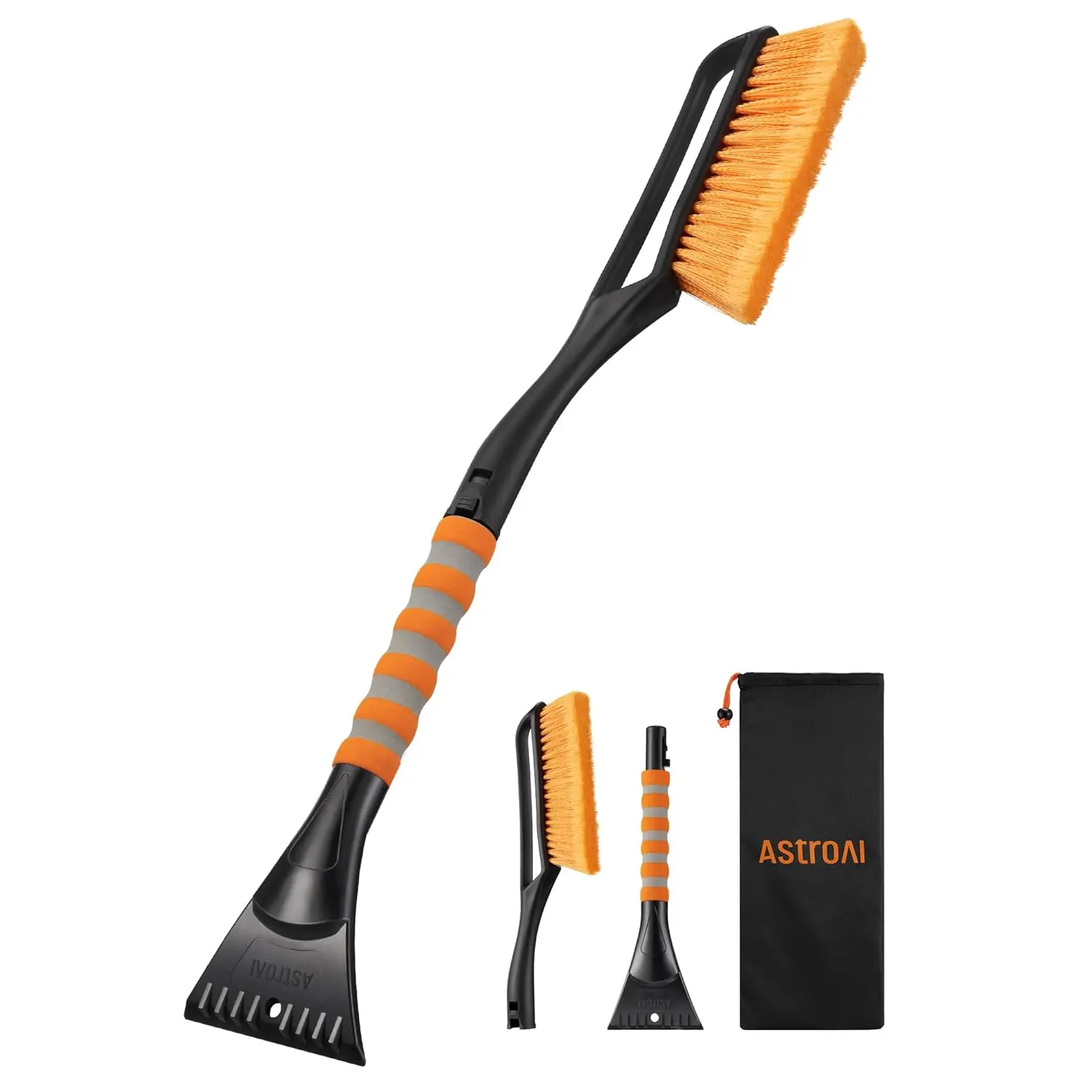 Snow Brush and Ice Scrapers for Car Windshield, Detachable Snow Scrapers with Ergonomic Foam Grip for Cars, Trucks, Suvs (Heavy Duty ABS, PVC Brush, Orange) AstroAI