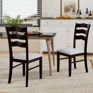 COSTWAY - Farmhouse Dining Chairs Set of 2 Modern Kitchen Chairs with Elegant Hollowed backrest-Gray