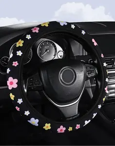 Car Steering Wheel Cover Flowers Print Anti-Slip Universal Auto Steering Wheel Protector Interior Accessories Wheel Cover NONE