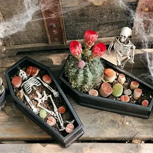 Coffin-Shaped Resin Planter for Halloween, Mini Creative Decorative Pot with Drainage Hole, Ideal for Succulent Planting Indoors & Outdoors