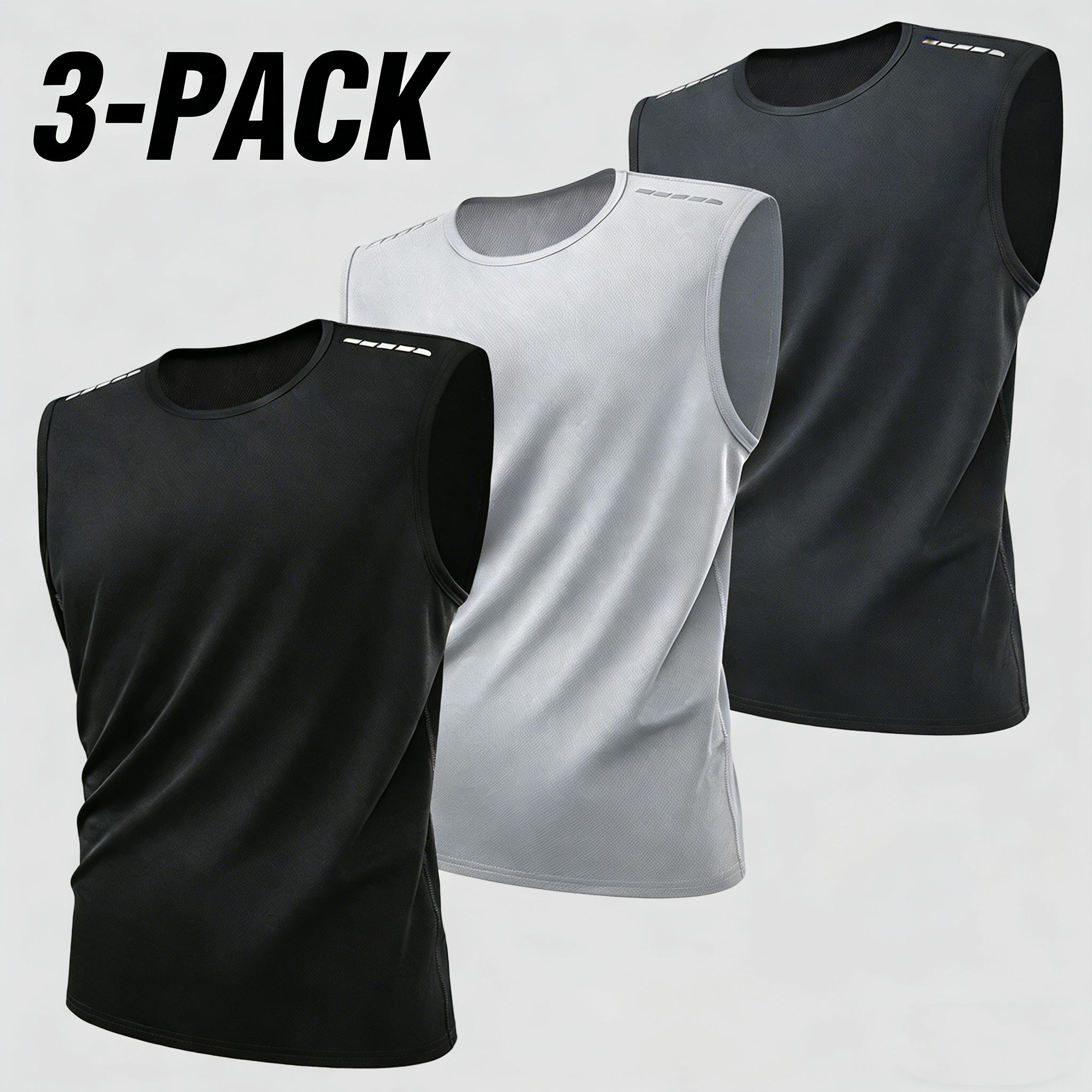 Men’s multi-pack casual tank tops available in multiple colors with a patchwork design. Made from smooth, comfortable, soft, warm fabric with reflective stripes for added visibility. Loose, fashionable, trendy sleeveless tank tops suitable for summer wear