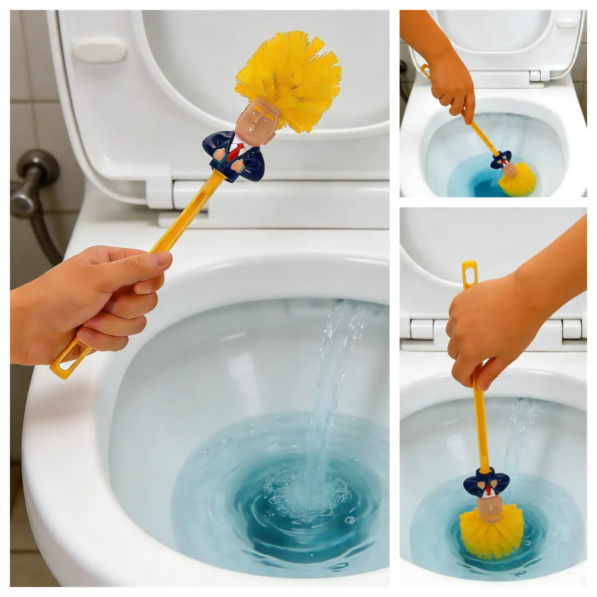 Funny Toilet Brush with Holder, Prank Toilet Scubber Cleaner, Satirical Collectible Make Toilet Great Again, Novelty Gift Commander in Crap Cleaning Scrubber (Gag Set)