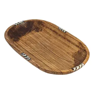 Global Crafts XL Oval Olive Wood Bowl with BoneInlay Accent
