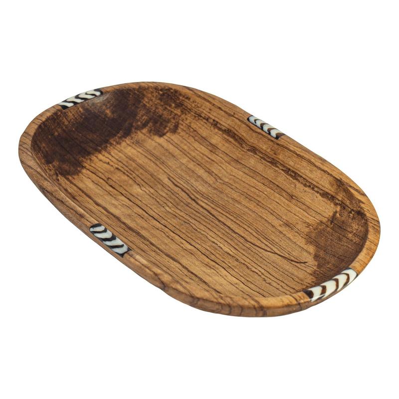 Global Crafts XL Oval Olive Wood Bowl with BoneInlay Accent