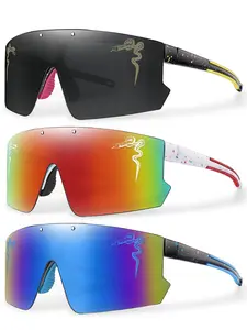 Unisex Snake Pattern Colorblock Flat Top Sunglasses Set, Outdoor Sports Sunglasses, Tinted Lens Sunglasses for Cycling, Hiking, Running Outdoor Activities, Bike Glasses