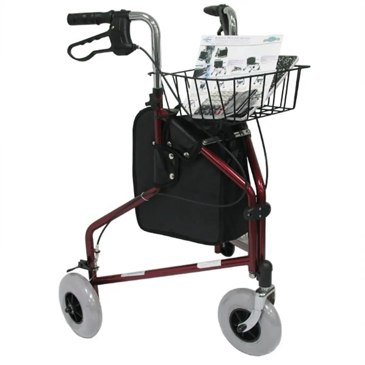 Foldable 3-Wheel Burgundy Rollator, Home Improvement Building Supplies Trolley