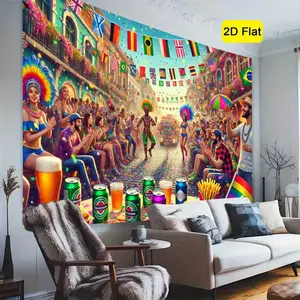 2D Flat, 1pc Vibrant Carnival Celebration Polyester Backdrop - Colorful Flags, Confetti, and Festive Decor for Indoor/Outdoor Parties, Birthdays, and Events, Carnival Theme Party | Vibrant Party Decor | Colorful Backdrop, Carnival Theme Party Decorations