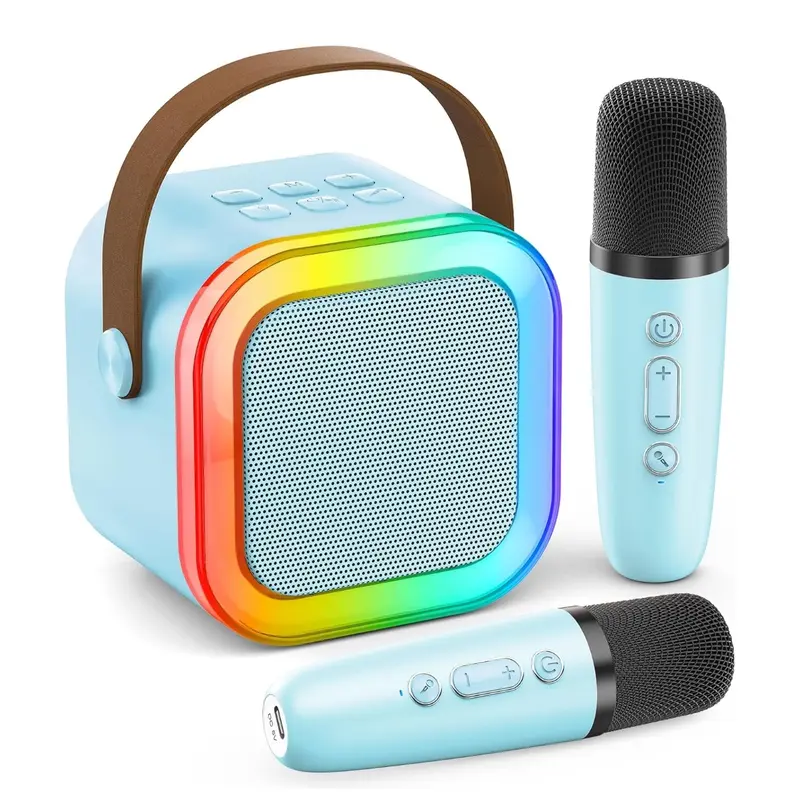 Mini Karaoke Machine with 2 Wireless Microphones - 2-Mic Autoconnect, Bluetooth 5.0 Portable Rechargeable Speaker, TF/USB/AUX Support, 5 Magic Voices Turn Singing Into Fun, Kids Toys, Toys for Girls, Gifts for 9-10 Girls, 10-12 Years, Batteries Included