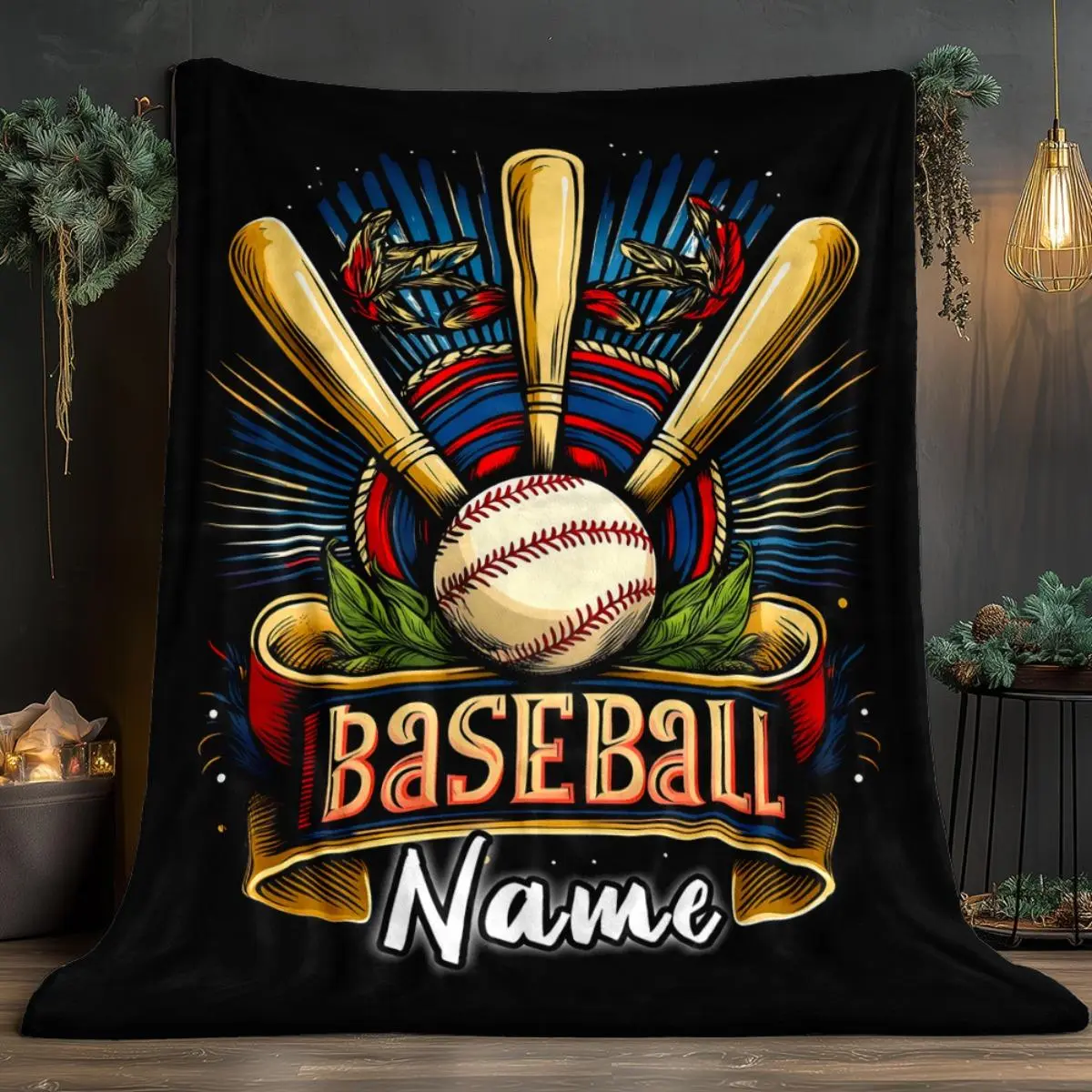 1pc Baseball Sports Motif Wrinkle-Resistant Blanket with Personalized Name & Full Print, 40 – 56 In Multi-Size Lightweight Warm Bedding for Adults & Grandparents, Birthday Gift, Home Decor & Camping Use, Durable