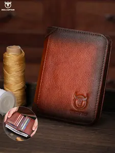 BULLCAPTAIN Men's Genuine Leather Wallet, Vintage Vertical Design, Business Style, All Seasons, Real Cowhide, Durable Bifold Wallet, New Arrival