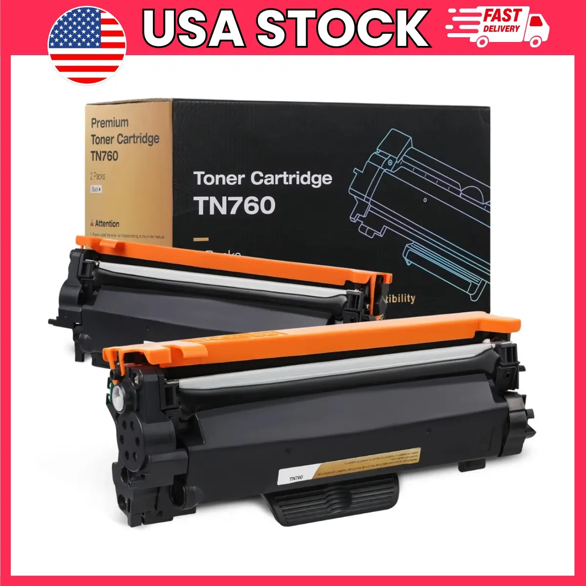Compatible TN760 TN730 Toner Cartridge 2 Pack with Chip, Black Laser Printer Toner Replacement for Brother HL, MFC & DCP Series, Up to 3,000 Pages per Cartridge | printer toner replacement,laser printer cartridge,toner with chip,printer supplies