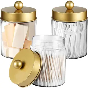3 count Farmhouse Decor Qtip Holder  Jars Bathroom  Storage Organizer -Countertop Canister Container &Cute Stickers for  Swab,Ball,Pad,Floss,Paper Clips (,Plastic)