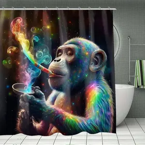 Colorful Gorilla with Pipe Shower Curtain, Cosmic Background Shower Curtain with Hooks - Machine Washable Polyester Bathroom Decor, All-Season Elegant Home Accessory, Shower Curtain Sets for Bathrooms, Durable and Easy to Clean