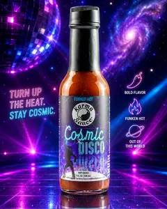 Cosmic Disco by Karma Sauce, Medium-Heat Hot Sauce With Flavors of Ghost Pepper, Jalapenos & Garlic, Made With All Natural Ingredients, 5 fl oz Bottle (1-Pack), chili