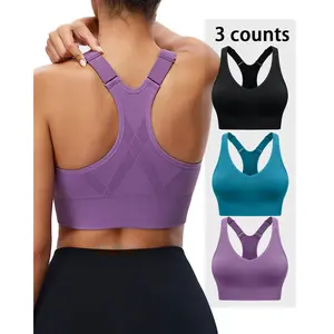 Women's 3-Pack High Support Sports Bras - Adjustable Racerback, Seamless, Removable Pads, Multi-Color Workout Sports Bras for Women, Sports Bra For Women