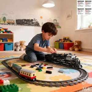 JIESTAR 1608 Piece Steam Locomotive Building Set, Classic Retro Style, Display Grade Realistic Details, Suitable for Boys Girls Ages 6+, Top Gift Choice