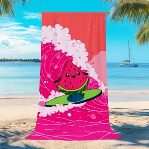 Cartoon Watermelon Surf Print Beach Towel, Quick-Dry Absorbent Multifunctional Bath Towel, Ideal for Beach Pool Bathroom Outdoor Use, Quick Drying Towel