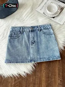 Women's Fashion New Denim Short Skirt, Spring & Fall Trendy Chic Pairing, Elastic Comfort Embroidery Craft, Sexy Fitted Style, Button, Stretch Skirt