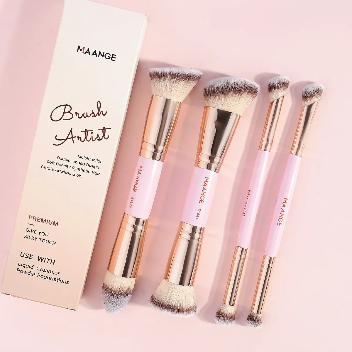 Maange 4-Piece Face Makeup Brush Set, Foundation Brush, Blush Brush, Loose Powder Brush, Eyeshadow Brush, Concealer Brush, Metal Frame, Synthetic Makeup Brushes, Makeup Brushes Kit, Cosmetic Brush Set, Brush Combo