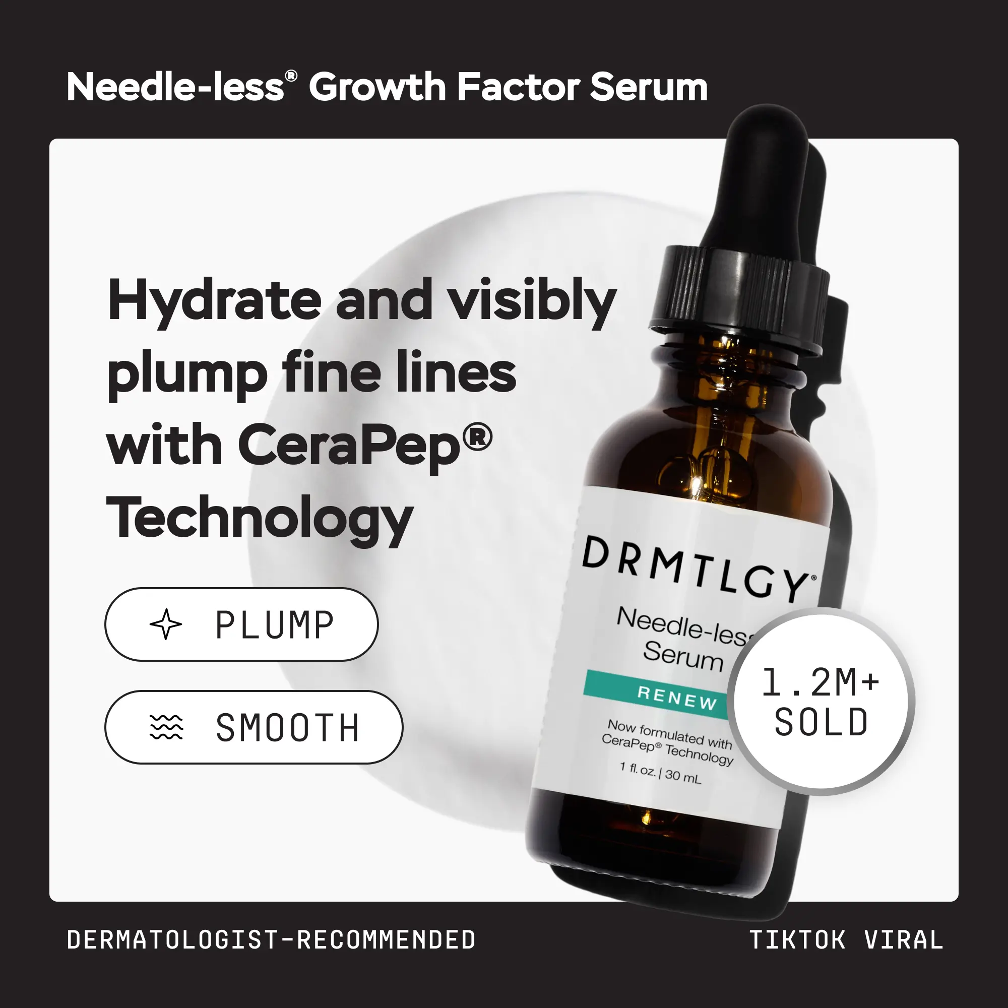 DRMTLGY Needle-less Serum 1oz with Peptides and Hyaluronic Acid Gentle Skincare
