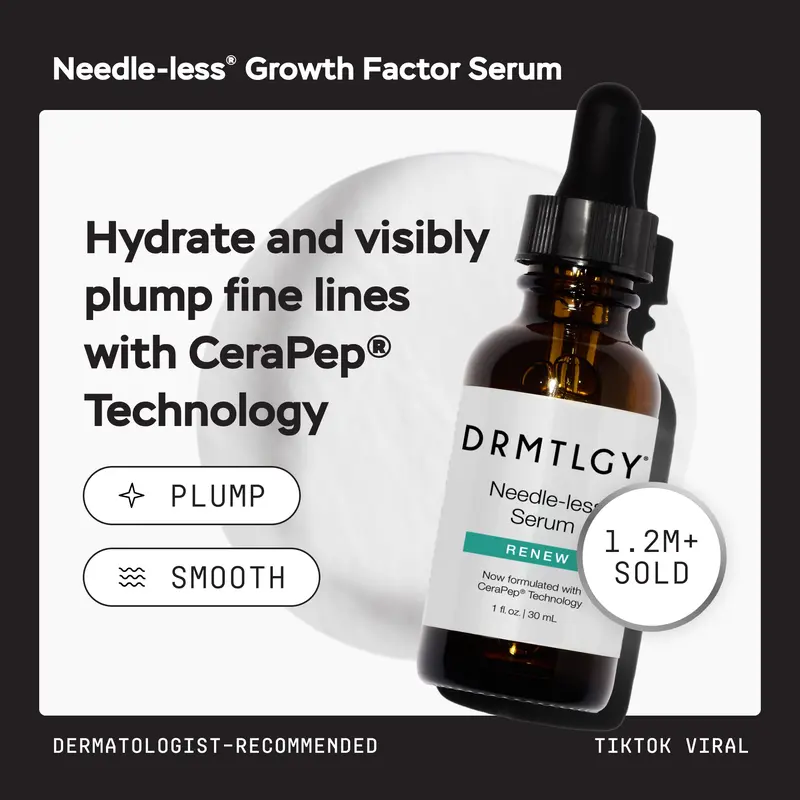 DRMTLGY Needle-less Serum 1oz with Peptides and Hyaluronic Acid Gentle Skincare