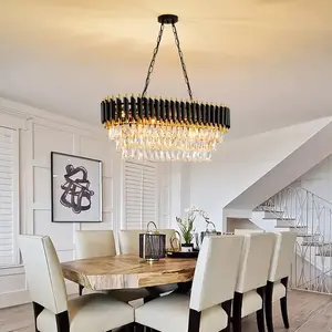 Modern Crystal 3-Tier K9 Oval Chandelier - Black Gold Crystal Light Fixture for Dining Room, Living Room, Bedroom & Entryway - E