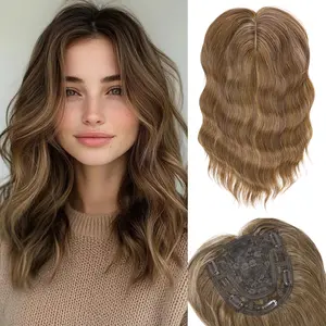 Hair Topper,Wavy Hair Toppers for Women 12inch Natural Looking Hairpiece with Wispy Bangs, Volume Booster Wiglet for Full Coverage, Quick Styling for Party/Date Night/Social/Content Creators