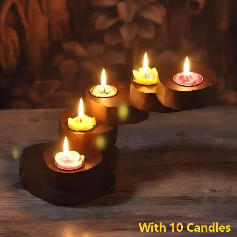 Creative 5-Layer Thai Real Wood Candle Holder, Romantic Dinner Prop, Vintage Multi-Tier Rotating Candlestick Decor, Valentine's Atmosphere