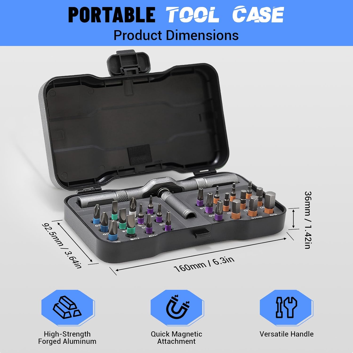 24-Piece Magnetic Ratchet Screwdriver Set, S2 Steel Precision Bits, Portable Hard Case for DIY, Home Repair, PC Building, Bike Maintenance & Watch Repair