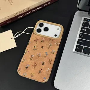 Cute Vintage Wildflower Print Phone Case for iPhone 17/16/15/14/13/12/11/X Series，Shockproof TPU + Leather Hybrid Cover with Raised Camera Protection, Anti-Dirt & Scratch Resistant Soft Shell, Elegant Floral Design for Women