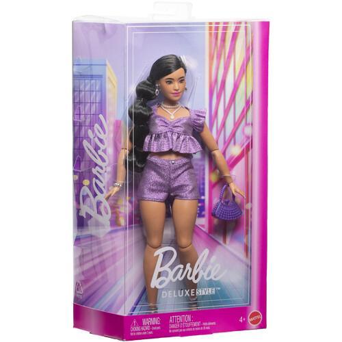 Mattel - Barbie Deluxe Style with Black Hair in Metallic Purple Top & Shorts  [Collectible Figurine/Statue/Bust] Paper Doll