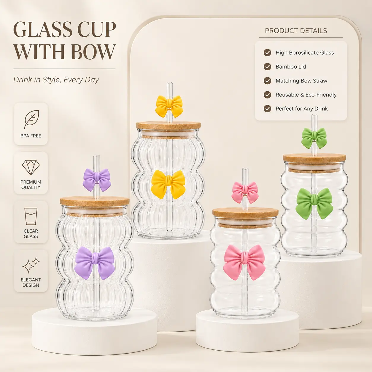 Borosilicate Double-Wall Insulated Clear Glass Mug with Colorful Bead Handle, Hot & Cold Drink Cup, TikTok Viral Aesthetic Everyday Kitchen Drinkware