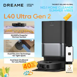 DREAME L40 Ultra Gen 2 Robot Vacuum and Mop with 25,000Pa Suction, Extendable Side Brush and Mop, All-in-One Self-Emptying & Cleaning Dock, Voice & App Control, Black