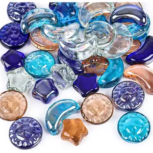 2 Glass Beads, Decorative Marbles for Vases, Sun Moon Stars Flat Marbles Glass Gem for DIY Aquarium Vase Fillers(35-40pcs)
