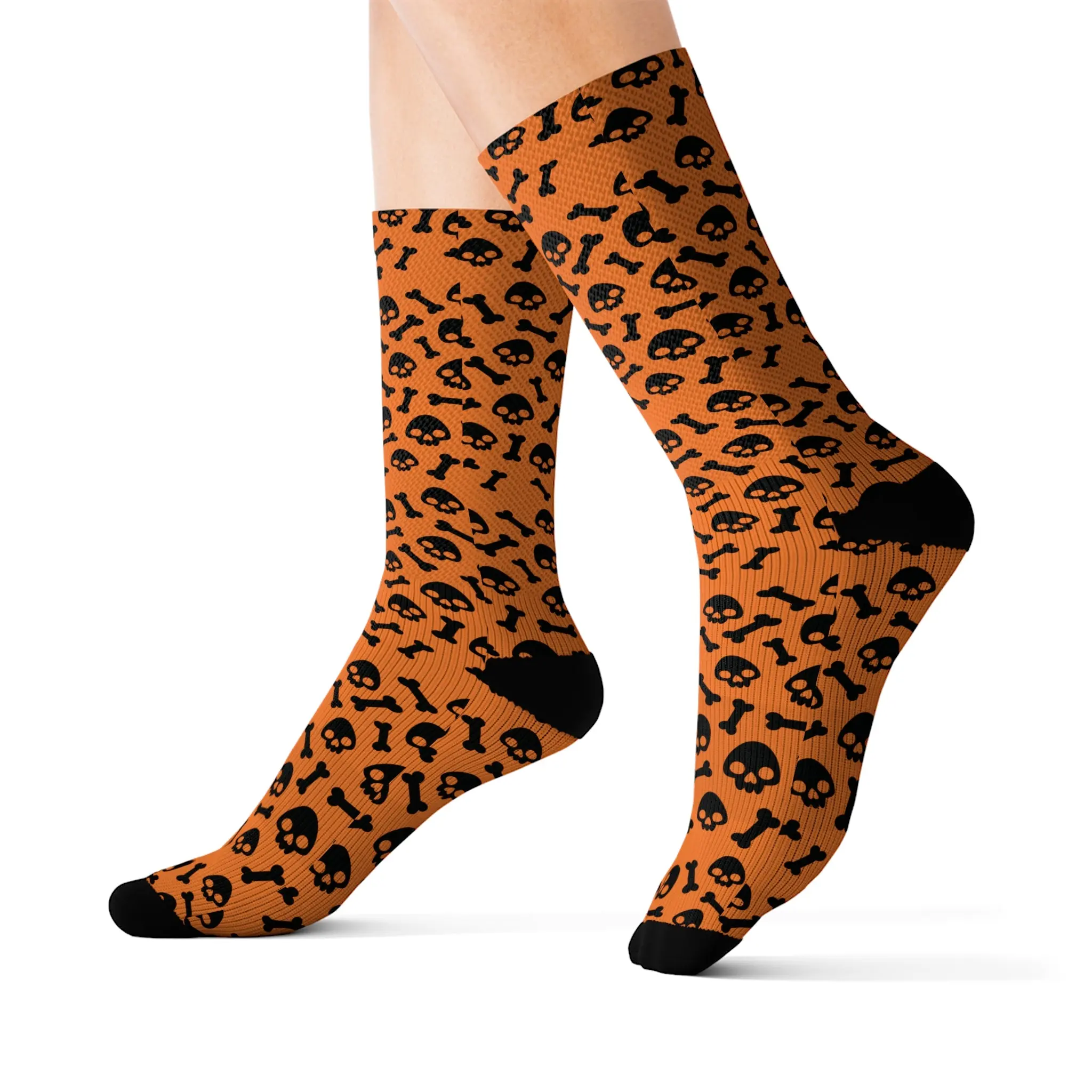 Shadows and Lace Boutique Gothic Skulls and Bones Socks for Women - Orange
